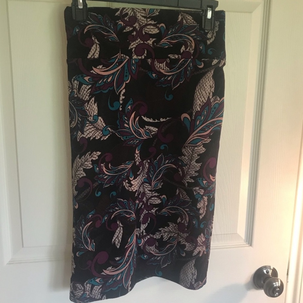 LuLaRo Black, Green, Purple Pencil Skirt Size L (12-16)